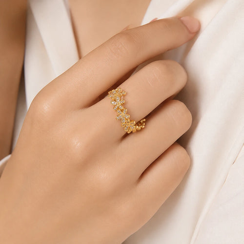 AARNIKAA Gold Plated Floral Daisy Adjustable Ring | Anti-Tarnish Minimalist Statement Jewelry