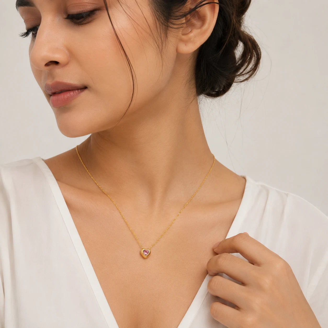 AARNIKAA Gold Plated Pink Adina Pendant | Contemporary Heart-Themed Anti-Tarnish Necklace