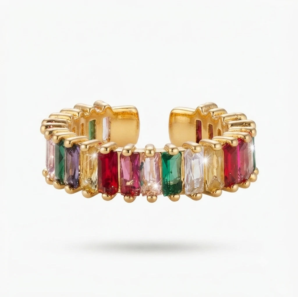 AARNIKAA Multicolor Baguette Stone Band Ring | Gold Plated Adjustable Anti-Tarnish Ring