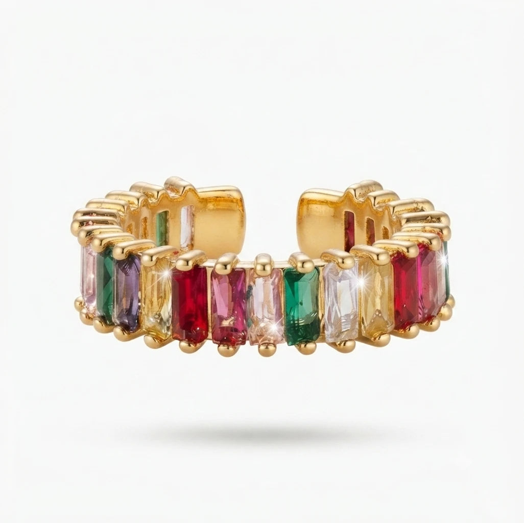 AARNIKAA Multicolor Baguette Stone Band Ring | Gold Plated Adjustable Anti-Tarnish Ring