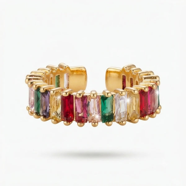 AARNIKAA Multicolor Baguette Stone Band Ring | Gold Plated Adjustable Anti-Tarnish Ring