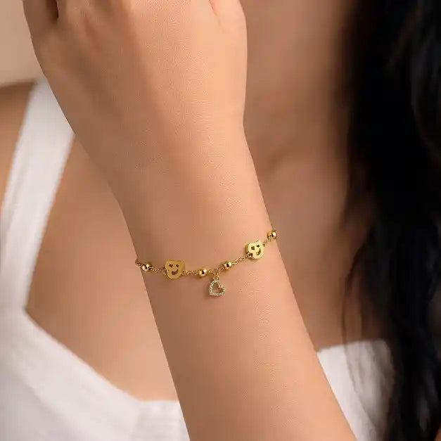 Aarnikaa Anti-Tarnish Gold-Plated Heart Charm Bracelet Daily Wear Trendy