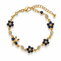 Dainty Gold-Plated Stainless Steel Blue Flower & Bee Bracelet, Elegant Nature-Inspired