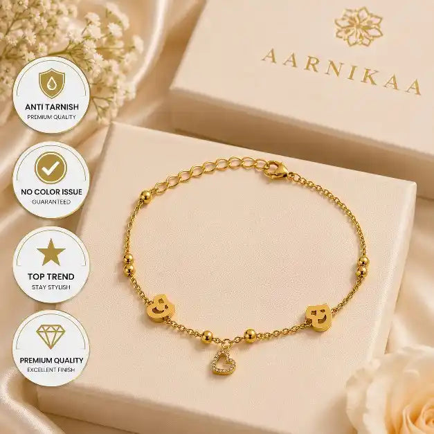 Aarnikaa Anti-Tarnish Gold-Plated Heart Charm Bracelet Daily Wear Trendy